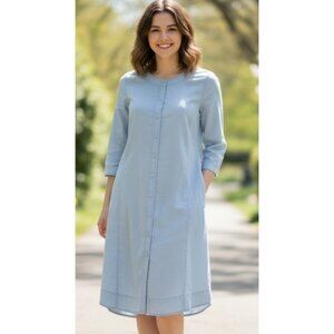 Eileen Fisher Linen Blend 3/4 Sleeve Shirtdress Light Blue Size S